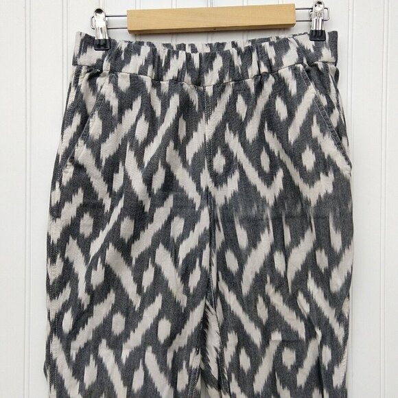 J Crew Seaside Ikat Print Pants Size 2 Joggers Gray White Pull On Boho Pockets - Picture 3 of 12